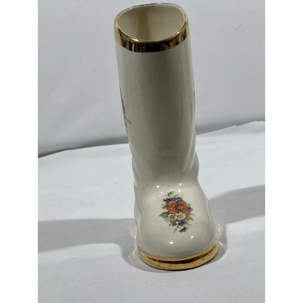 Vintage Ceramic Boot Vase Planter Hand Painted Cottagecore Farmhouse Garden